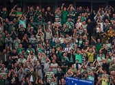 Fans of Celtic display a flag against the crown during the UEFA Champions League group F match between Shakhtar Donetsk and Celtic