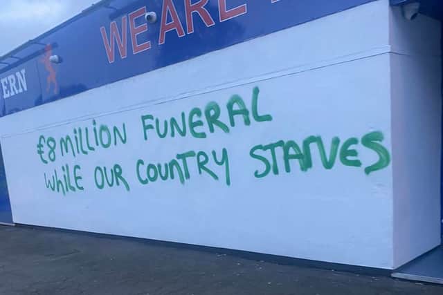 The Ibrox pub was defaced by unknown vandals.