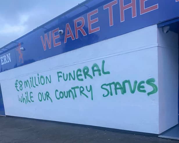 The Ibrox pub was defaced by unknown vandals.