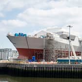 The HMS Glasgow under construction in Govan will take to the River Clyde for the first time this year.