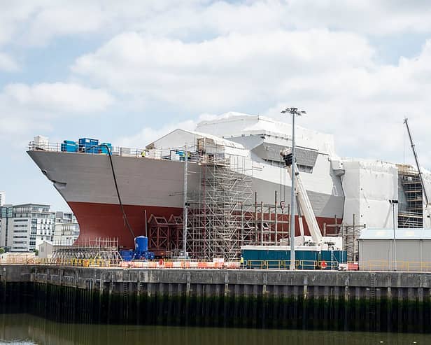 The HMS Glasgow under construction in Govan will take to the River Clyde for the first time this year.