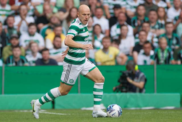 Aaron Mooy makes his first appearance for the club during the Cinch Scottish Premiership match between Celtic and Aberdeen