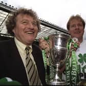Celtic Coach Wim Jansen and Murdo McLeod celebrate after a Scottish Premier League match against St Johnstone at Celtic Park