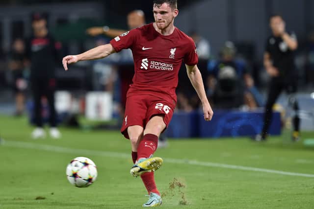 Andy Robertson in action during the UEFA Champions League group A match between SSC Napoli and Liverpool at Stadio Diego Armando Maradona