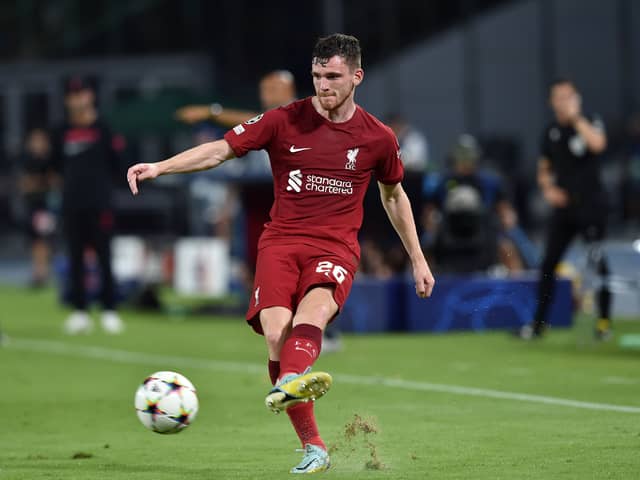 Andy Robertson in action during the UEFA Champions League group A match between SSC Napoli and Liverpool at Stadio Diego Armando Maradona