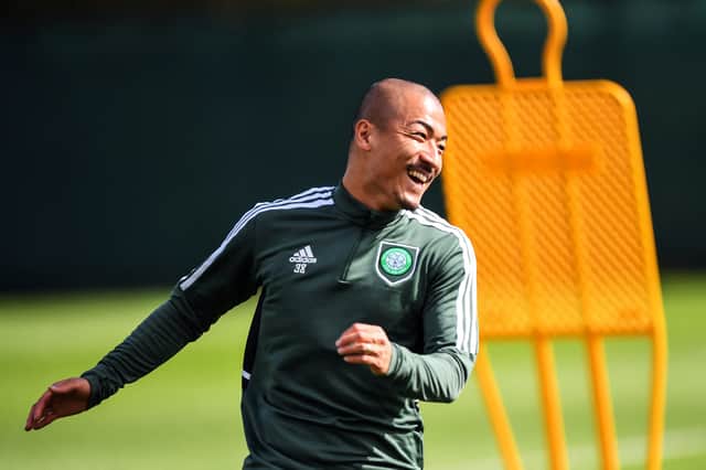  striker Daizen Maeda takes part in a training session at the Celtic Training Centre in Lennoxtown