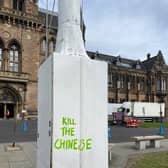 The graffiti tag that has sparked outrage from the Chinese Students and Scholars Association at the University of Glasgow. 