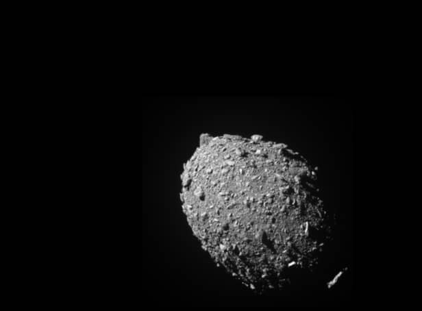 <p>Asteroid moonlet Dimorphos as seen by the DART spacecraft 11 seconds before impact (Credits: NASA/Johns Hopkins APL)</p>