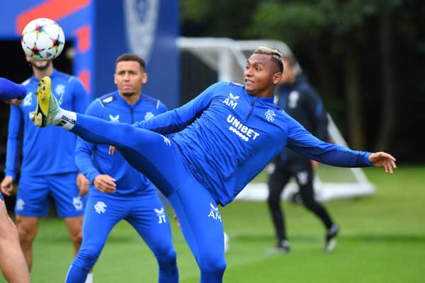Rangers' Colombian striker Alfredo Morelos takes part in a training session at Murray Park, in Auchenhowie