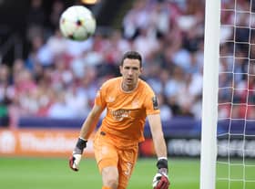 Jon McLaughlin watches the ball during the first round Group A UEFA Champions League football match between Ajax and Rangers at The Johan Cruijff ArenA 