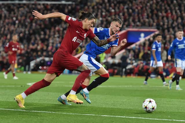 Darwin Nunez during the UEFA Champions League group A match between Liverpool and Rangers