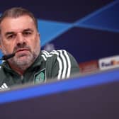 Celtic’s Greek Australian head coach Ange Postecoglou attends a press conference on the eve of the UEFA Champions League day 3 Group F football match between RB Leipzig and Celtic, at the Red Bull Arena