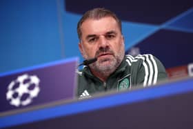 Celtic’s Greek Australian head coach Ange Postecoglou attends a press conference on the eve of the UEFA Champions League day 3 Group F football match between RB Leipzig and Celtic, at the Red Bull Arena