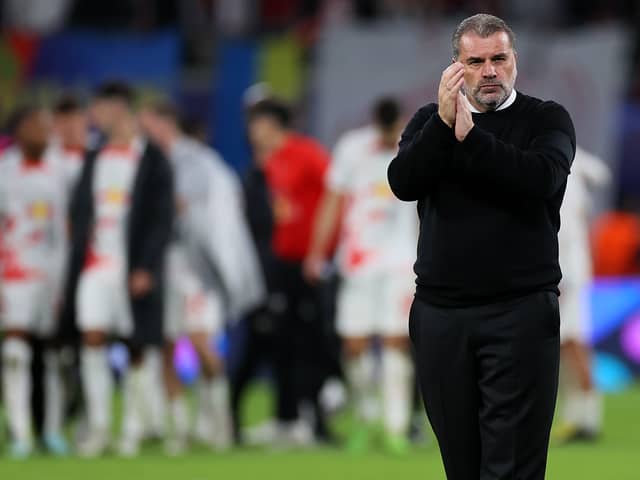 Angelos Postecoglou, Manager of Celtic applauds the fans after their sides defeat