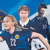 SWNT Mural outside of Hampden Park during a Scotland Women's National Team training session at Hampden Park, on October 05, 2022, in Glasgow, Scotland.
