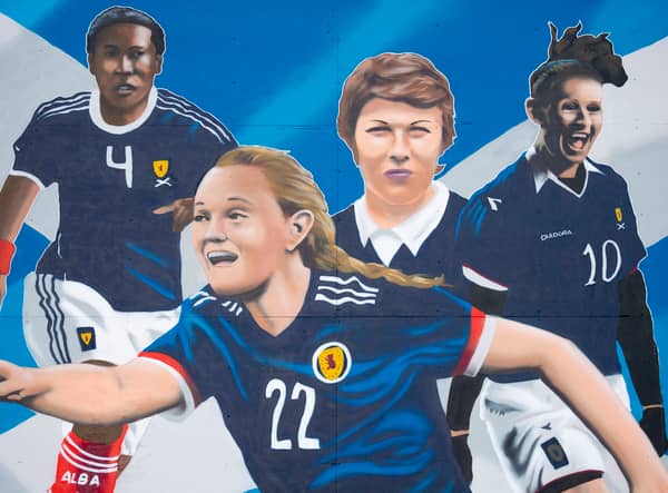 SWNT Mural outside of Hampden Park during a Scotland Women's National Team training session at Hampden Park, on October 05, 2022, in Glasgow, Scotland.