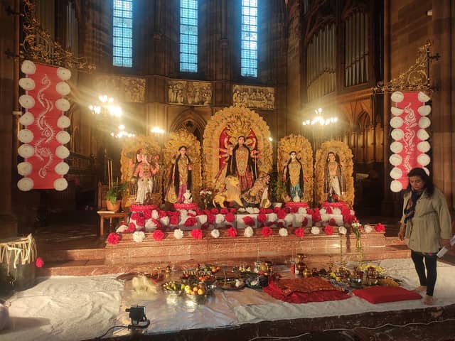 The pandal created for the Durga Puja celebration in the Thomas Coats Memorial Baptist Church. (Pic: @deepstagram27 on Instagram)