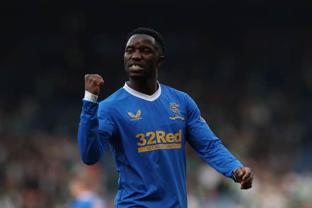 Fashion Sakala celebrates during the Scottish Cup Semi Final match between Celtic FC and Rangers FC at Hampden Park