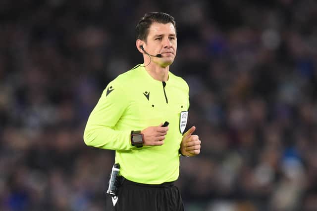 Turkish referee Halil Umut Meler look is pictured during the UEFA Europa League Group C football match between Leicester City and Spartak Moscow