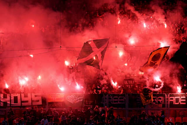 Celtic fans light flares during a UEFA Champions League Group F match