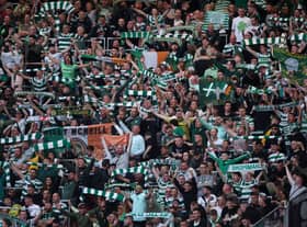 Celtic supporters cheer during the UEFA Champions League Group F football match RB Leipzig v Celtic in Leipzig, eastern Germany 
