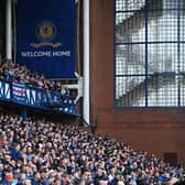 Rangers fans await kick off ahead of the UEFA Europa League Semi-final, second leg football match between Rangers and RB Leipzig at the Ibrox Stadium