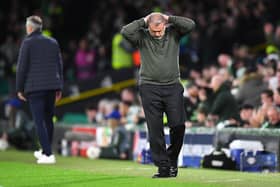Celtic’s Greek Australian head coach Ange Postecoglou reacts during the UEFA Champions League Group F football match between Celtic and RB Leipzig