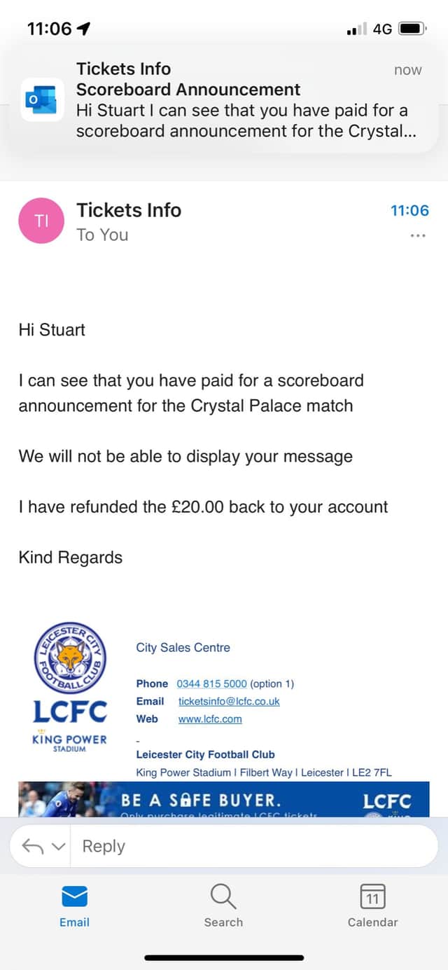 The football club supposedly responded to the supporter’s request via email (Image - Twitter)