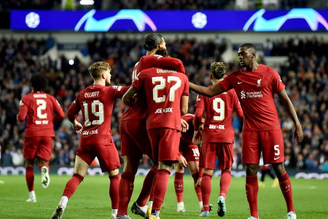 Darwin Nunez of Liverpool celebrates after scoring the third goal