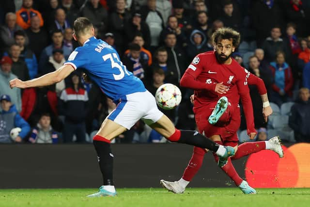 Mohamed Salah of Liverpool scores their team's sixth goal
