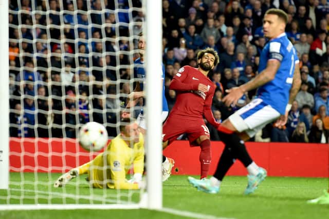 Mohamed Salah of Liverpool scores the fourth goal making the score 1-4