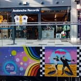 The Fratellis Album Cover re-imagined by Glasgow artist Gerry Gapinski outside Avalanche Records in Waverley Mall, Edinburgh.