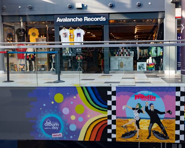 The Fratellis Album Cover re-imagined by Glasgow artist Gerry Gapinski outside Avalanche Records in Waverley Mall, Edinburgh.