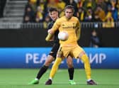 Kieran Tierney of Arsenal challenges Ola Solbakken of Bodo/Glimt during the UEFA Europa League group A match 