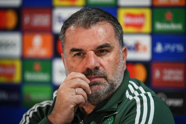 Celtic's Greek Australian head coach Ange Postecoglou attends a press conference at Celtic Park