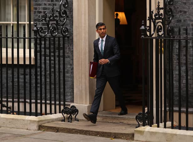 <p>Prime Minister Rishi Sunak leaves 10 Downing Street for his first Prime Minister's Questions</p>