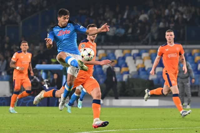 Napoli's Argentinian forward Giovanni Simeone controls the ball 