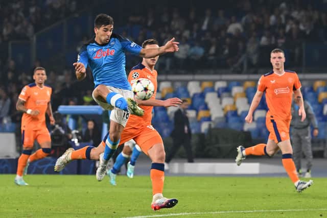 Napoli's Argentinian forward Giovanni Simeone controls the ball