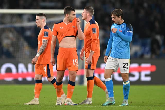 James Sands, Ryan Kent and John Lundstram look dejected after the final whistle 