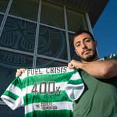 Josip Juranovic promotes a Celtic Foundation Â£400k donation during a Celtic training session at Lennoxtown, on October 18, 2022, in Glasgow, Scotland. (Photo by Ross MacDonald / SNS Group)