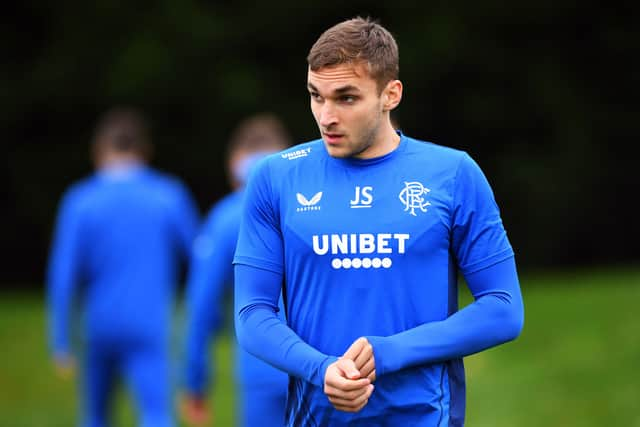 Rangers' US midfielder James Sands takes part in a team training session