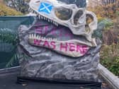 The dinosaur skull that was vandalised this morning.