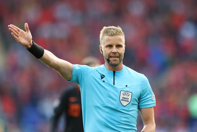 Referee Glenn Nyberg of Sweden during the UEFA Nations League League A Group 4 match between Wales and Netherlands