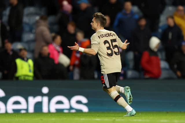 Francisco Conceicao of AFC Ajax celebrates scoring their side's third goal 