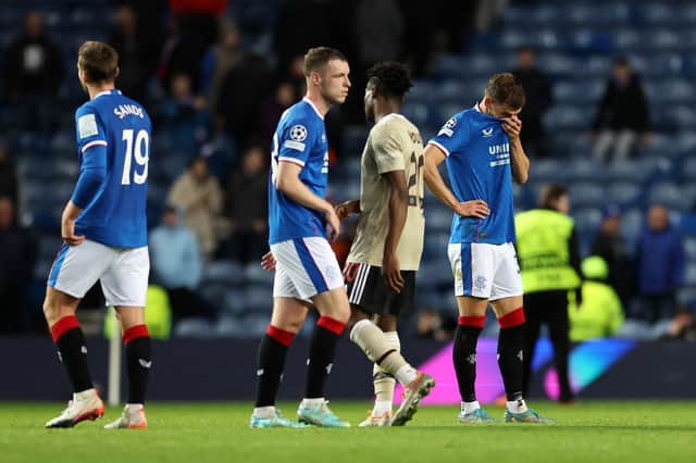 Borna Barisic reacts after the final whistle of the UEFA Champions League group A match between Rangers and AFC Ajax at Ibrox Stadium