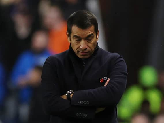 Rangers manager Giovanni van Bronckhorst cuts a frustrated figure on the touchline at Ibrox