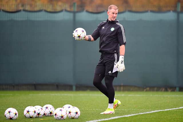 Celtic's English goalkeeper Joe Hart attends a team training session at the Celtic Training Centre in Lennoxtown