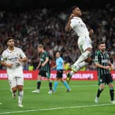 Rodrygo of Real Madrid celebrates after scoring their sides second goal from the penalty spot