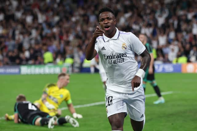 Vinicius Junior of Real Madrid celebrates after scoring their sides fourth goal