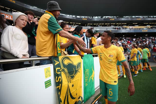 Keanu Baccus of Australia thanks the fans during a International friendly match 